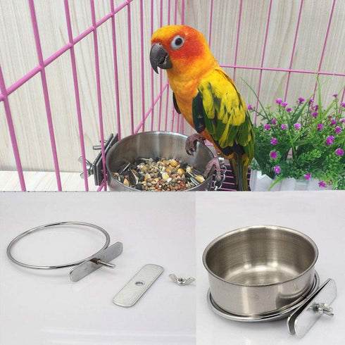 Pet Feeder Water,10oz 20oz 30oz Bird Hamster Small Animal Cup with Holder,2PC Stainless Steel Bowls,Each 10oz Cage Coop Hook Cup for Small Animal ...