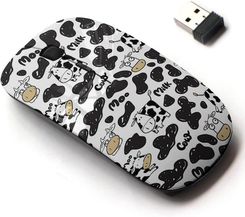 2.4G Wireless Mouse with Cute Pattern Design for All Laptops and Desktops with Nano Receiver - Cow Symbol New...