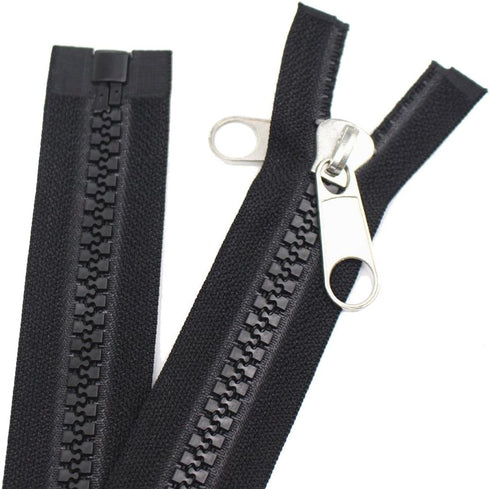 Meillia 106 Inch Black 10# Separating Plastic Zipper With Double Silver Pulls - Large Long Vislon for Sewing Sleeping Bags, Boat Canvas Cover, Ten...