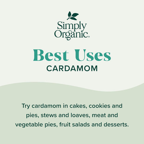 Simply Organic Cardamom, 2.82 Ounce, Certified Organic & Kosher, Aromatic, Subtly Spicy-Sweet, No ETO, Non Irradiated...