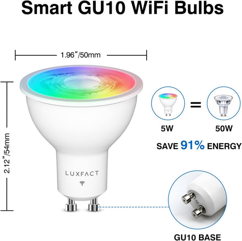 GU10 Smart LED Bulb - 5W (50W Equivalent) RGBCW Color Changing Bulb - Compatible with Alexa and Google Assistant – 420LM - Multicolor Music Sync G...
