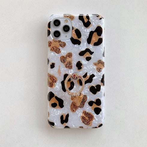 Qokey for iPhone 7 Plus/8 Plus Case 5.5 inch Glitter Leopard Cute Stand Design for Women Girls 360 Degree Rotating Ring Stand Holder Kickstand Sof...