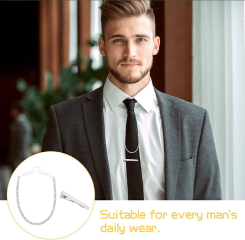 FINGERINSPIRE 4 Pack Men for Tie Chain Classic Platinum & Golden Tie Clips Link Chain Set Men's Noble Necktie Tie Chain With Collar Tie Clasps for...