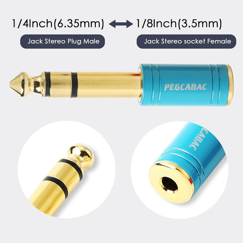 2 PCS 1/4'' Male to 1/8'' Female Stereo Headphone Adapter Connect Cable, 1/4'' to 1/8'' Adapter 6.35mm Male to3.5mm Jack Stereo Female Adapter Con...