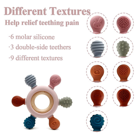 Silicone Teething Toys, Natural Wooden Ring with Silicone Teething Cover, Teething Toys for Babies 0-6 Months, BPA Free, Infant Toys for Teething ...