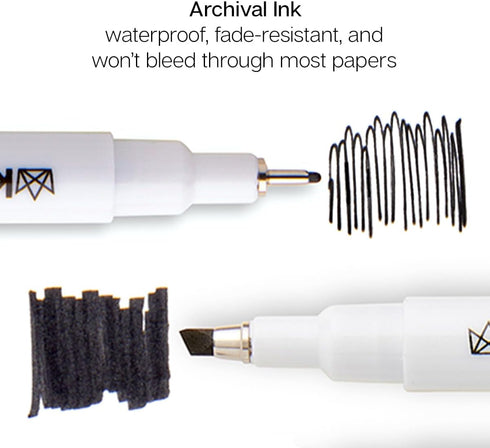 KINGART 430-10 PRO Inkline Black Micro Line & Precision Graphic Pens, 10 Assorted Nibs, BLACK Archival Waterproof Japanese Ink for Art, Illustrati...