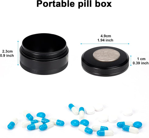 Portable Pill Box Metal Pill Case - Single Waterproof Pill Container for Purse & Pocket Travel Pillbox, Daily Round Aluminium Medicine Organizer H...