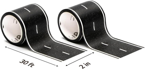 PlayTape Road Tape for Toy Cars - Sticks to Flat Surfaces, No Residue; 2-Pack of 30 ft. x 2 in. Black Road...