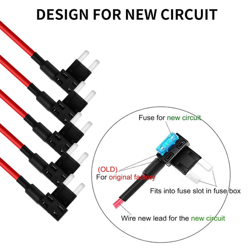 MuHize Mini Add-a-Circuit Fuse Tap 12V - 5 Pack Blade Fuse Holder w/ 15A Mini ATM Fuses, Waterproof & Anti-Rattle Design for Truck RV Marine...