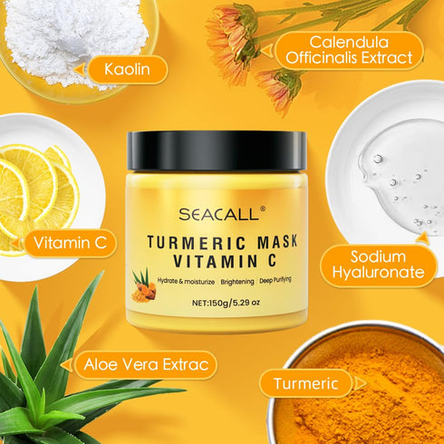 Turmeric Vitamin C Facial Mask contains Aloe Vera, Vitamin C E, and Turmeric to cleanse deeply, target pores and blemishes, brighten, moisturize, ...