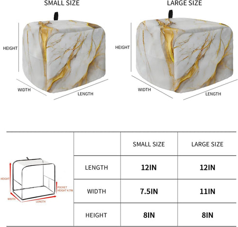 Toaster Dust Cover with Pockets, Marble White Grey Golden Abstract Art Texture Soft Washable 2 Slice Toaster Cover, Dust-proof Cover for Small App...