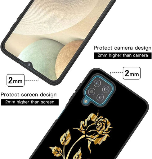 for Galaxy A12 case, Phone Case Silicone Black with Rose Pattern Design Ultra Slim Shockproof Soft TPU Girls Women Protective Cover Skin for Samsu...