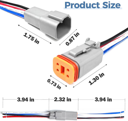 2 Kit Deutsch DT 4 pin Grey Male Female Wiring Harness Deutsch Pigtail 4 Wire Way Waterproof Automotive Electrical Connector 16 AWG with Heat Shri...