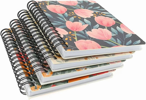 ALIMITOPIA 4 Pack A6 Spiral Notebook Journal,Wirebound Ruled Sketch Book NotePad Diary Memo Planner,A6 Size(5.7X4.1) & 80 sheets (Floral-D)...