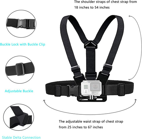 Action Camera Head Mount Strap Chest Mount Harness Backpack Clip Wrist Strap Mount Accessories Kit Compatible with Gopro Hero 12 11 10 9 8/Insta36...