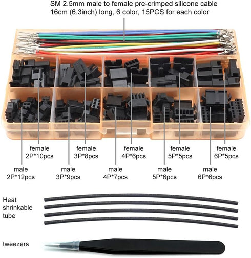 SM 2.5mm Connectors Male Female Plugs Sockets with 22AWG Pre-Crimped Silicone Cables Wire Compatible with JST SM Connectors 2.5mm 2.54mm Pitch 2 3...