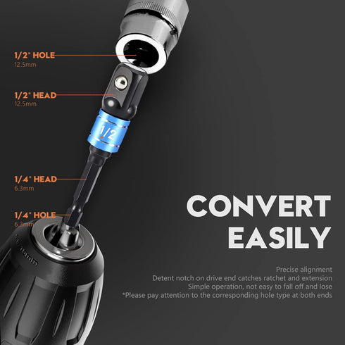 3Pcs Impact Grade Driver Sockets Drill Adapter Extension Set 1/4", 1/2", 3/8 Reducer Set Turns Power Drill Into High Speed Nut Driver Socket to Dr...