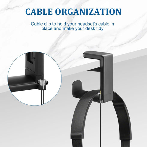 Headphone Holder Under Desk, Gaming Headset Headphone Hook Hanger Hook, Headphone Stand with 360-Degree Adjustable Rotating Arm Clamp- Built in Ca...
