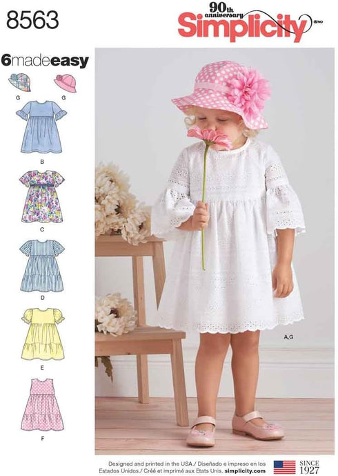 Simplicity US8563AS Toddler's Dress and Hat Sewing Patterns, Sizes 1/2-4...