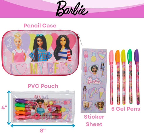 Innovative Designs Barbie Pencil Case Set with Stickers and Gel Pens for Kids, Molded with Zip Closure, Light Pink...