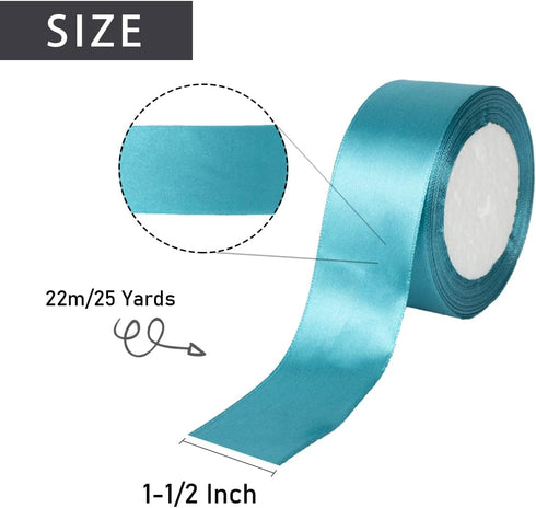 1-1/2 Inch Wide Turquoise Soild Stain Ribbon Single Faced Fabric Ribbons for Gift Wrapping Sewing Wreath DIY Bows Floral Decoration Card Invitatio...