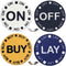 Cyber-Deals Craps 2-Sided On/Off and Buy/Lay Ceramic 1.5" Chip-Size Lammer Buttons Pack...