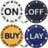 Cyber-Deals Craps 2-Sided On/Off and Buy/Lay Ceramic 1.5" Chip-Size Lammer Buttons Pack...