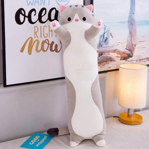 shangman Lovely Plush Cat Doll Cute Cartoon Soft Stuffed Kitten Long Throw Sleeping Pillow Toy Gift for Kids Girlfriend Multiple Size (Grey,70cm/2...