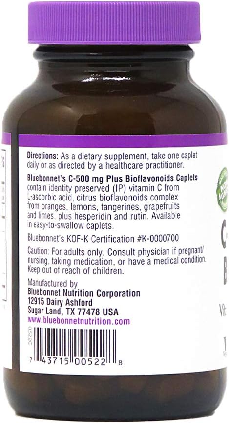 BlueBonnet Vitamin C 500 mg Plus Bioflavonoids Caplets, 90 Count (743715005228)...