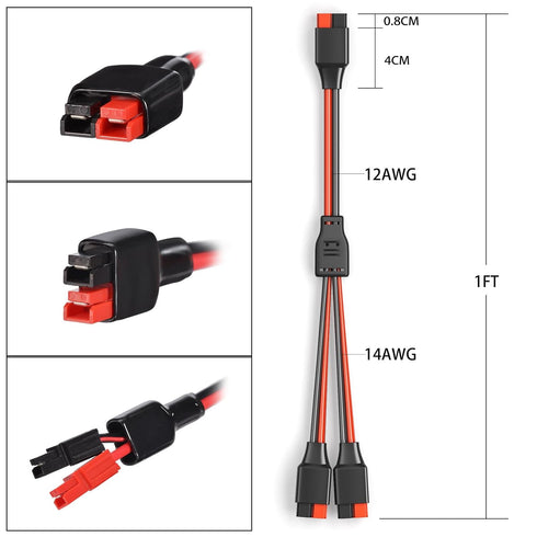 Anderson Y Splitter Cable,12AWG Solar Charging Splitter Cable Solar Panel Extension Cable for Solar Generator Power Station(1FT)...