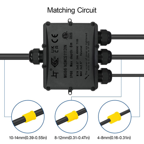 IP68 External Junction Box, 4 Way Plug Line Outdoor Electrical Box, M25 Coaxial Cable Connector Wire Range 4 to 14mm, Cable Box Enclosure for Trai...