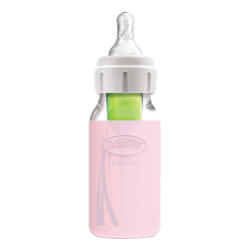 Dr. Brown's Options+ Narrow Glass Bottle Sleeve, 100% Silicone, Pink, BPA-Free, 4 oz, 1-Pack...