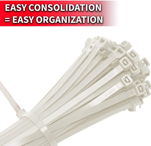 Pro Tie Standard Duty, Self-Locking Nylon Cable Wire Ties for Indoor and Outdoor Use | 11.8-Inch, 50 lbs. Tensile Strength, Natural Nylon, 100-Pac...