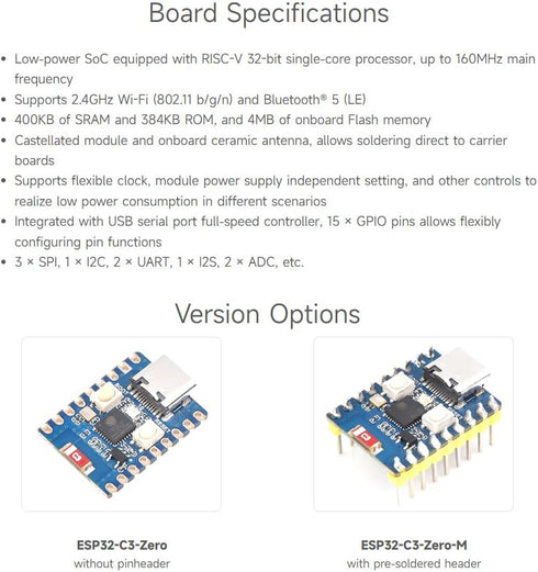 Waveshare ESP32-C3 Mini Development Board, Based On ESP32-C3FN4 Single-Core Processor, 160MHz Running Frequency, 2.4GHz Wi-Fi & Bluetooth 5...