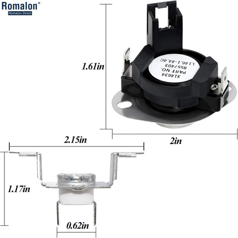 280148 (8557403&8318314) Thermal Cut Off Kit By Romalon Replacement Compatible with Whirlpool Dryers Includes Part # 8557403 Dryer Thermostat Kit & 352F Thermal Fuse 8318314