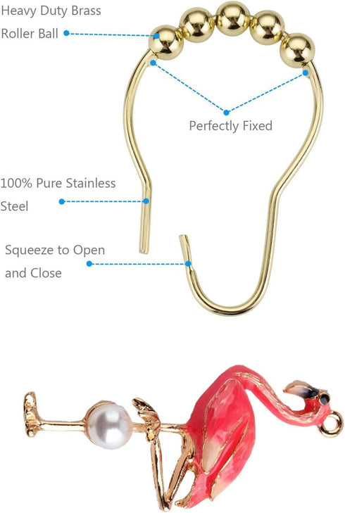 Set of 12 Flamingo Shower Curtain Hooks Decorative Home Bathroom Stainless Steel Rustproof Shower Curtain Rings Decor Accessories (Flamingo)...