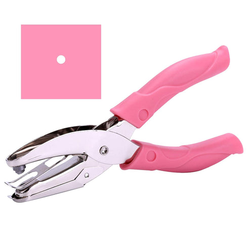 1 Pack 6.3 Inch Length 1/16 Inch Diameter of Circle Hole Handheld Single Paper Hole Punch, Puncher with Pink Soft Thick Leather Cover (S Circle)...