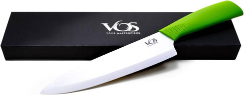 Vos Ceramic Chef Knife 8 Inch with Protection Cover – Large Ceramic Kitchen Knife for Slicing, Dicing, and Fruits – Lightweight Zirconia Blade – L...