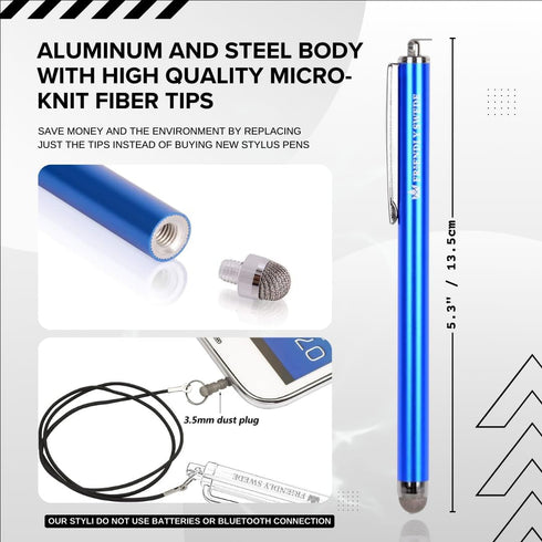 The Friendly Swede Set of 3 Fiber Tip Stylus Pens for Touch Screens, Stylus Pen for iPad, iPad Pen, iPad Stylus - Retail Packaging - Incl. 6 Lanya...