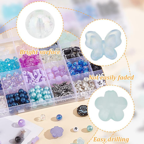 451Pcs Colorful Glass Beads Acrylic Butterfly Bead Plastic Flower Beads Letter Beads Angel Wing Beads Smooth Crackle Bead for DIY Bracelet Earring...