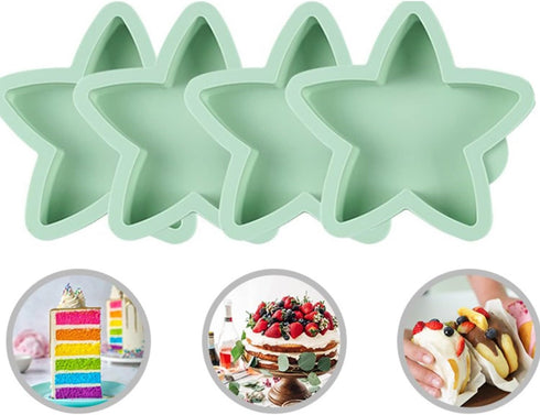 SHANIABELLE 4Pcs Star-Shaped Layer Cake Pans Set, 6 Inch Baking Bakeware, Rainbow Cake Molds for Children's Day Pizza Vegetable Pancake and Resin ...