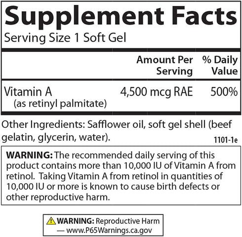 Carlson - Vitamin A, 15000 IU Palmitate (4500 mcg RAE), Vision Health, Healthy Skin, 120 Softgels...