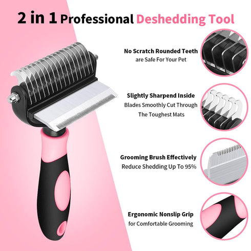 Dog Grooming Brush for shedding with 2 in 1 Professional Deshedding Tools and UNDERCOAT Rake for Long and Short Haired Dogs with Double Coat with ...