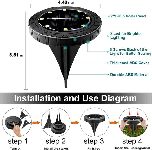 Solar Powered Ground Lights 2Pack,Waterproof LED Solar Lights Outdoor Solar Disk Lights Decorative,Solar Garden Lights for Landscape Pathway Patio...