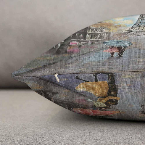Paris Pillow Cover 12x20 inch Oil Painting Autumn Lovers Kiss on Rainy France Street Eiffel Tower Pillows Decorative Throw Pillows Farmhouse Decor...