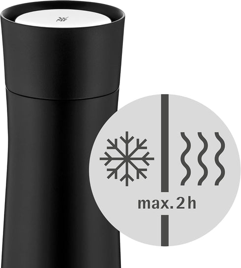 WMF Insulated Thermos Flask, 0.35 L, Height 22 cm/Diameter: 7.4 cm, Automatic Closure, 360° Drink Opening, Black...