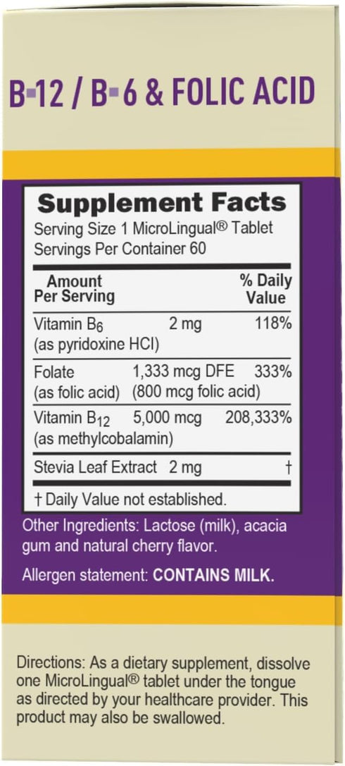 Superior Source No Shot Vitamin B12 Methylcobalamin (5000 mcg), B6, Folic Acid, Quick Dissolve Sublingual Tablets, 60 Ct, Increase Energy, Healthy...