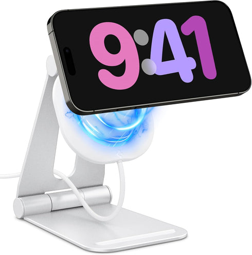 Spigen Mag Fit S Designed for MagSafe Charger Stand Aluminum Adjustable Phone Stand Compatible with iPhone 15/14/13/12 Series, AirPod Pro, AirPod ...