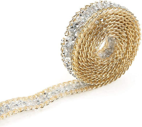 5 Yard 15 mm Rhinestone Ribbon, Gold Silver Wrap Roll Rhinestone Ribbon Decoration for Wedding Party Floral Arrangements...
