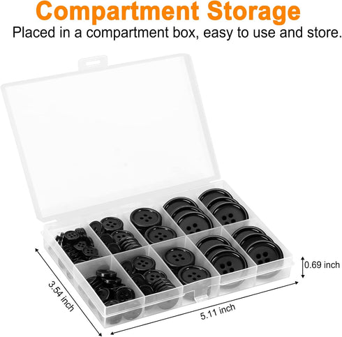 110PCS Premium Black Buttons with Compartment Box, EZJIAYOU 5 Perfect Sizes Mixed Sewing Buttons, 4 Big Holes Round Craft Button, for Sewing, DIY ...